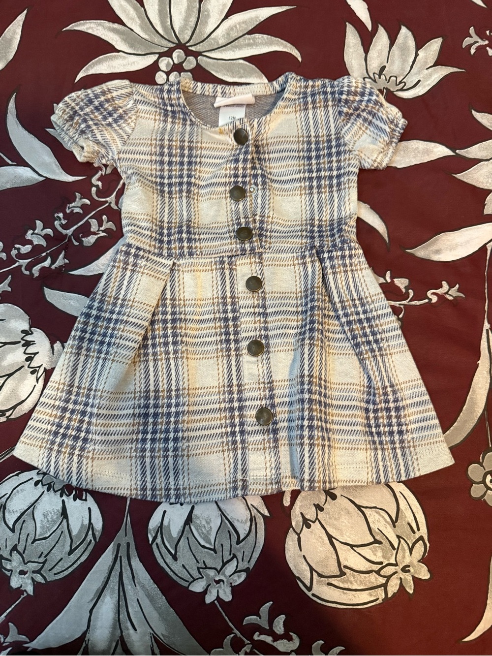 Little Me Blue and Cream Plaid Button Dress